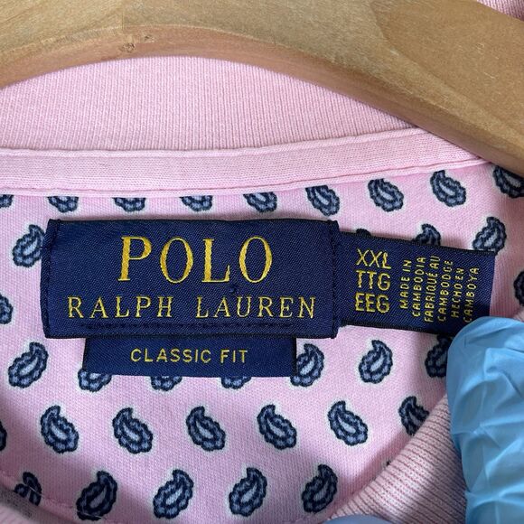 Polo Ralph Lauren Polo Shirt Men's XXL Classic Fit Pink Paisley All Over Print - Picture 2 of 6